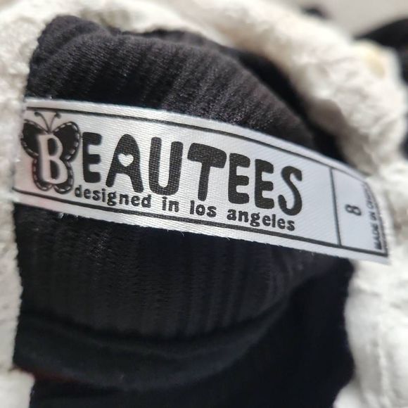 Beautees Girls Size 8 Black Ivory Ribbed Fit & Flare Dress Wednesday Adams Vibes - Picture 7 of 8